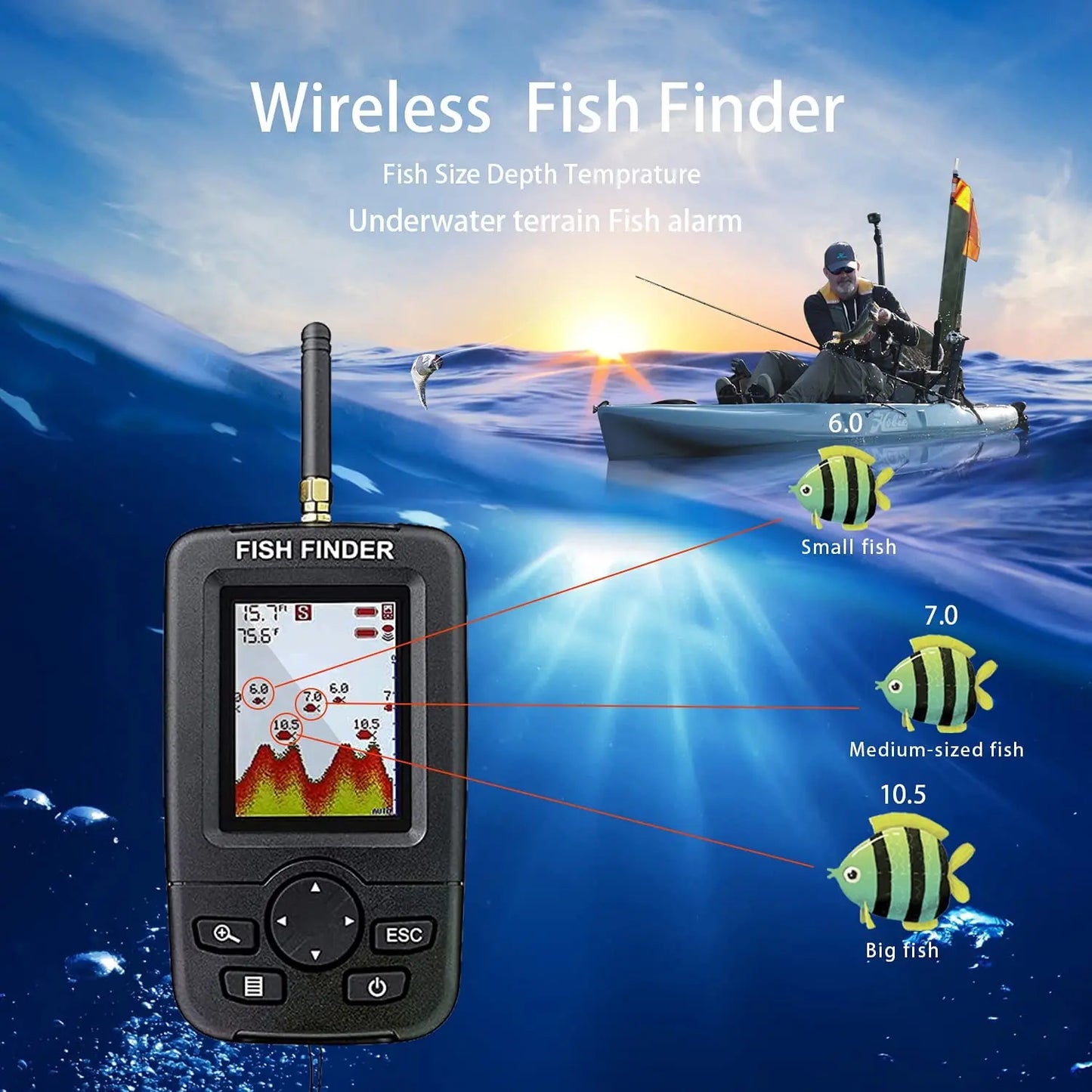 Wireless Sonar Fishing Alert Fish Finder Underwater Echo Sounder Fishing Detector Portable Fish Finder