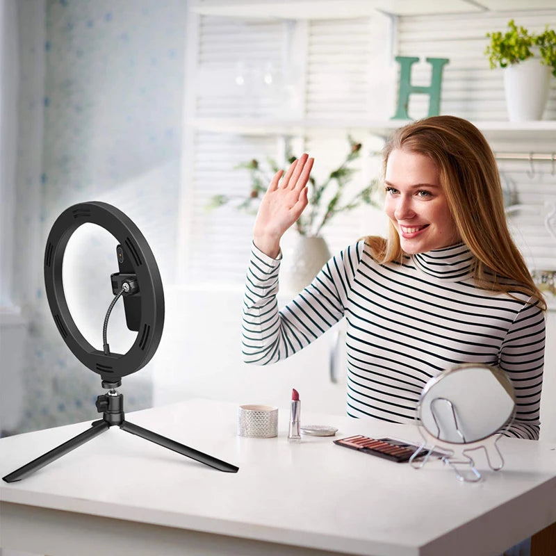 26cm LED Selfie Ring Lamp Photographic Selfie Ring Lighting USB Remote Fill light For Tiktok Video Live with Phone Holder Tripod