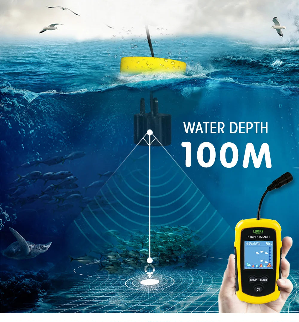 Alarm 100M Portable Sonar Fish Finders 45 degrees Sonar Coverage Echo Sounder Alarm Transducer Lake Sea Fishing