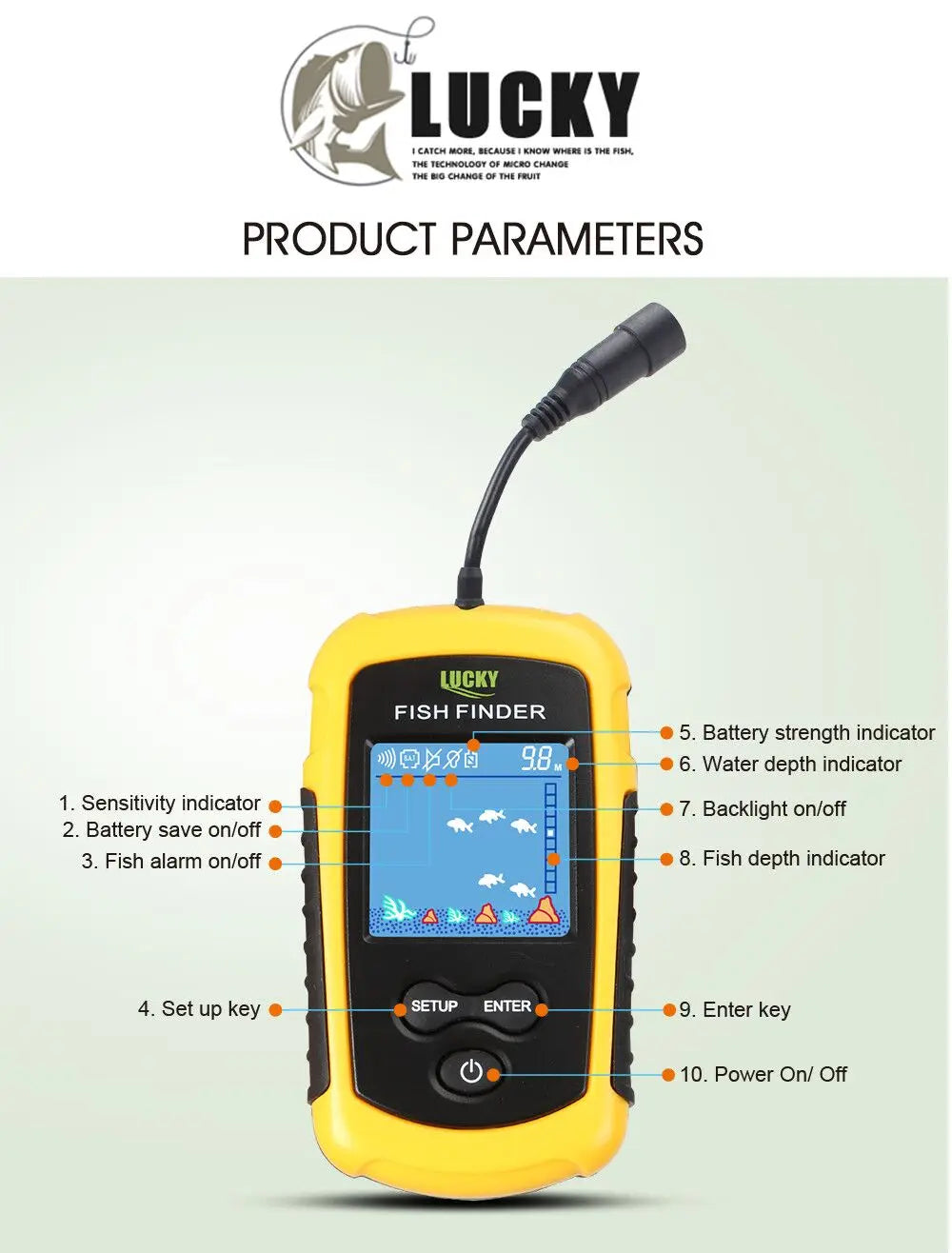 Alarm 100M Portable Sonar Fish Finders 45 degrees Sonar Coverage Echo Sounder Alarm Transducer Lake Sea Fishing