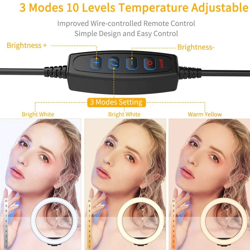 26cm LED Selfie Ring Lamp Photographic Selfie Ring Lighting USB Remote Fill light For Tiktok Video Live with Phone Holder Tripod