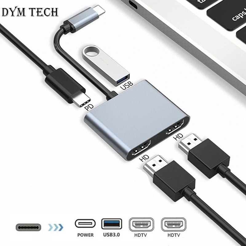 4 in 1 2 in 1 Type C to Dual HDMI-compatible Extend Splitter PD USB HUB 4k Multi Displayer Converter Support For Fast Charging