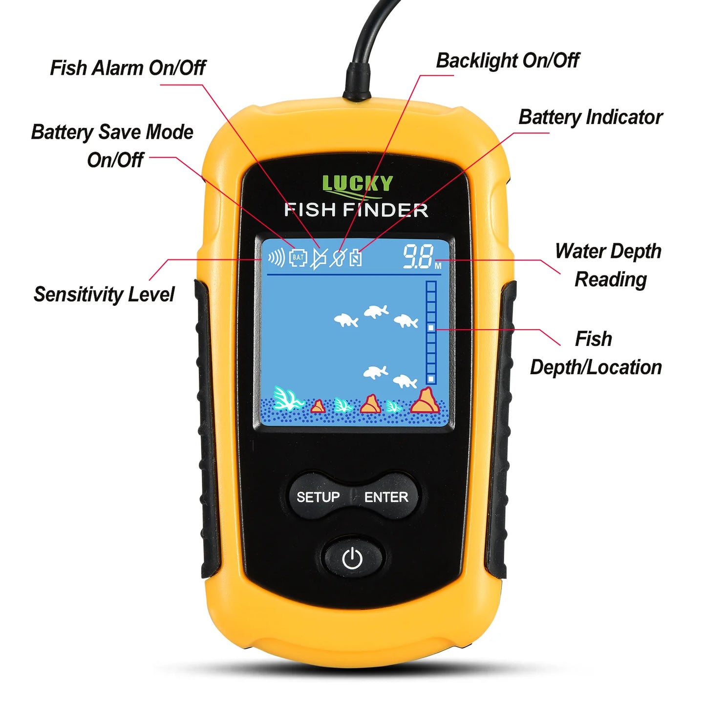 Alarm 100M Portable Sonar Fish Finders 45 degrees Sonar Coverage Echo Sounder Alarm Transducer Lake Sea Fishing