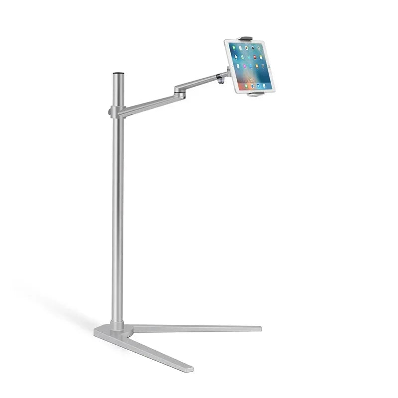 Cauklo Aluminum Adjustable Height Floor Tablet Stand Holder for IPAD Pro 12.9 Air Mini 2 3 4 to 14 Inch Cell Phone Tablet Mount