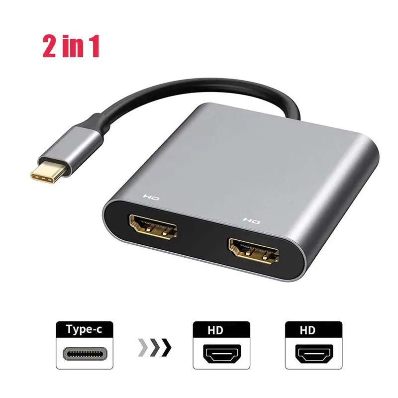 4 in 1 2 in 1 Type C to Dual HDMI-compatible Extend Splitter PD USB HUB 4k Multi Displayer Converter Support For Fast Charging