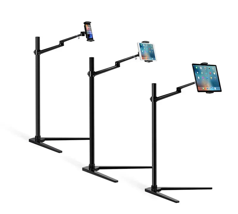 Cauklo Aluminum Adjustable Height Floor Tablet Stand Holder for IPAD Pro 12.9 Air Mini 2 3 4 to 14 Inch Cell Phone Tablet Mount