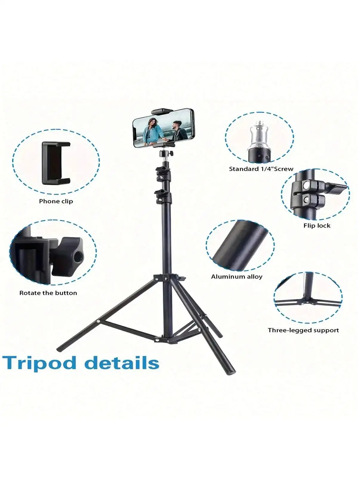 1pc 63-inch With Foldable Tripod &  Phone Holder clip 160.02 Cm Multifunctional Tripod, Tripod For Phone And Camera