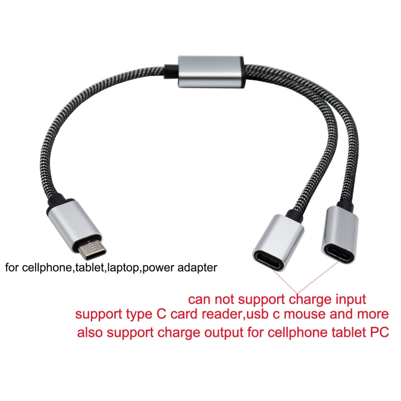 A9LC Portable USB C Male to Double USB C Female Splitter USB Y Splitter Cable Type C Hub for Type C Devices Gaming Handle