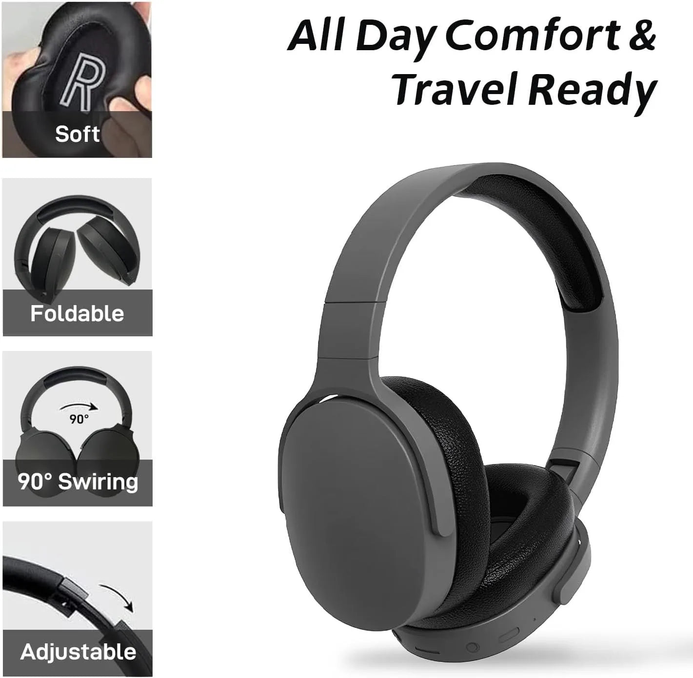 Headphones Wireless Bluetooth 5.3 Over Ear Hifi Stereo Headset True Sports With Earphones TF/AUX Music Player with HD Mic