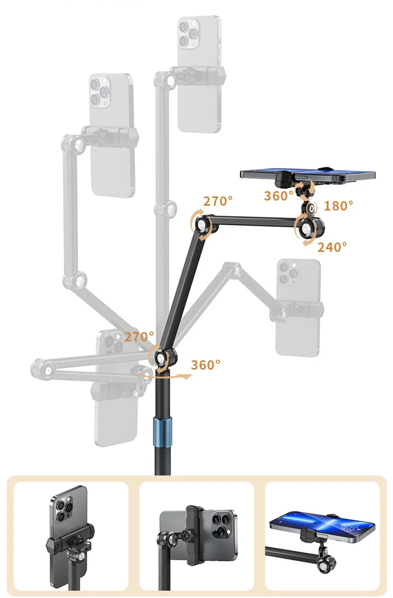 Universal Ipad Stand Floor Tablet Bracket Adjustable Flexible Rotation Phone Holder Aluminum Tcantilever Stand Support 12.9 Inch