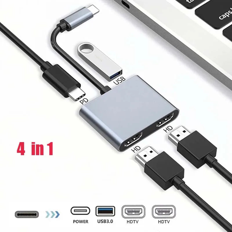 4 in 1 2 in 1 Type C to Dual HDMI-compatible Extend Splitter PD USB HUB 4k Multi Displayer Converter Support For Fast Charging