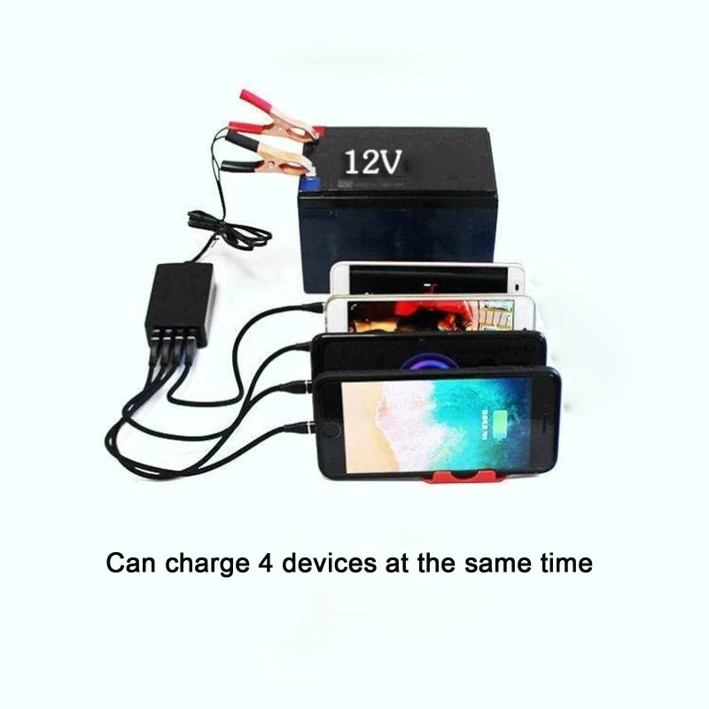 Cell phone emergency charging Power Adapter  12V 24V to 5V 8A battery clip