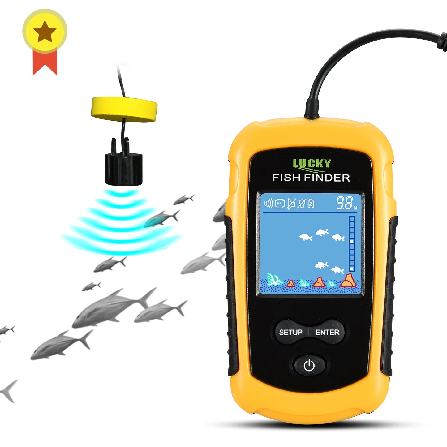 Alarm 100M Portable Sonar Fish Finders 45 degrees Sonar Coverage Echo Sounder Alarm Transducer Lake Sea Fishing