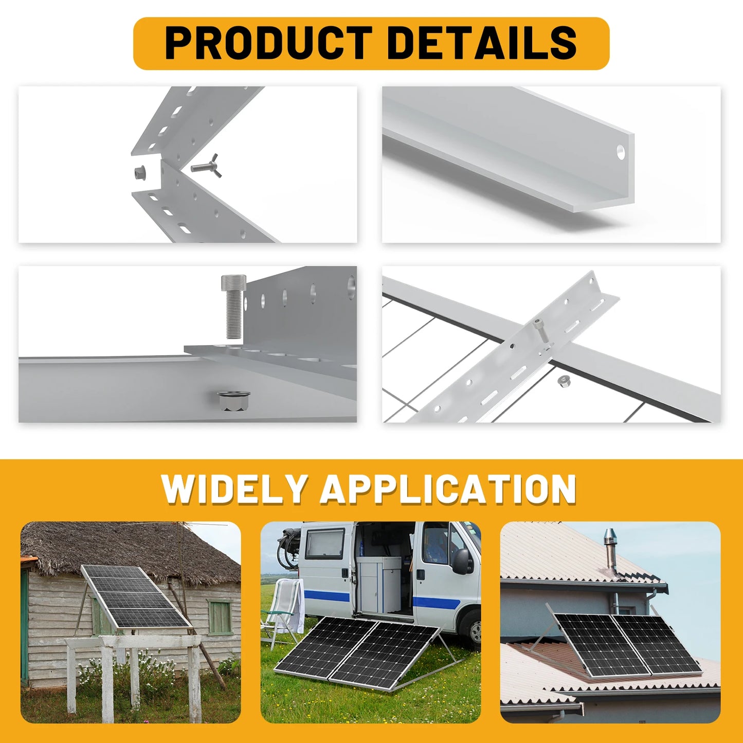 45in Solar Panels Adjustable Mounting Brackets Support up to 100W-500 Watt Solar Panel for Any Flat Surface, Roof, RV