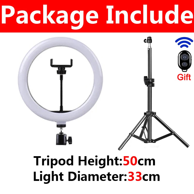 26cm LED Selfie Ring Lamp Photographic Selfie Ring Lighting USB Remote Fill light For Tiktok Video Live with Phone Holder Tripod