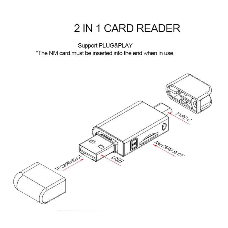 USB-C Type C/ USB 2.0 To Nano Micro-SD Card  memory