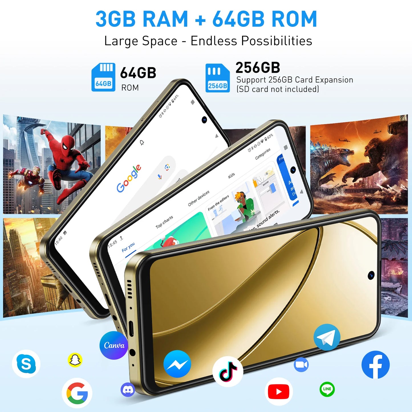 XGODY X31 New,Cell phone,6.5 inch,3GB RAM,64GB ROM,Smartphone Android,8+13MP,4250mAh,Mobile phones,4G Dual SIM,Google Play Store