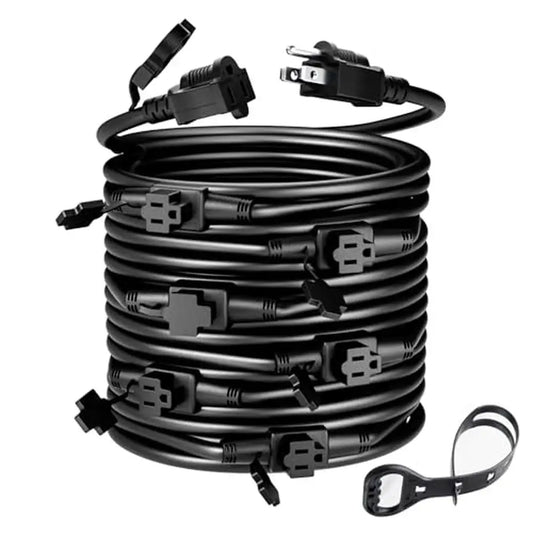 50FT 16 Gauge 3 Prong Extension Cord 7 Socket Evenly-Spaced Nema5-15P/Nema5-15R Male to Female Connector Stage Back Lines Power