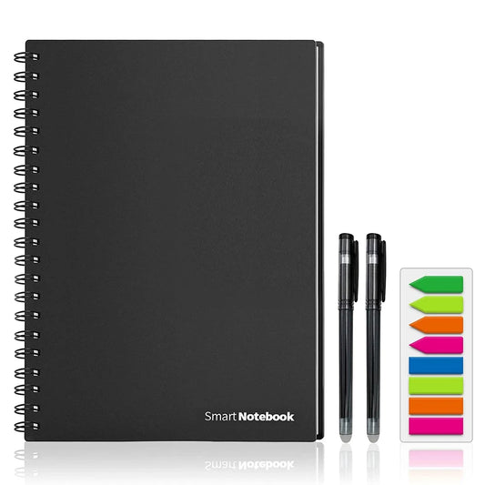 Reusable Smart Notebook A4 Size Lined and Dot-Grid Pages Note Book 6 Styles Page Rewritable Notepad for Adult Student Black