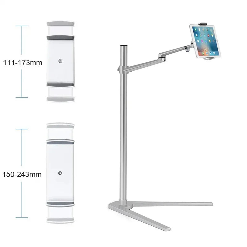 Cauklo Aluminum Adjustable Height Floor Tablet Stand Holder for IPAD Pro 12.9 Air Mini 2 3 4 to 14 Inch Cell Phone Tablet Mount