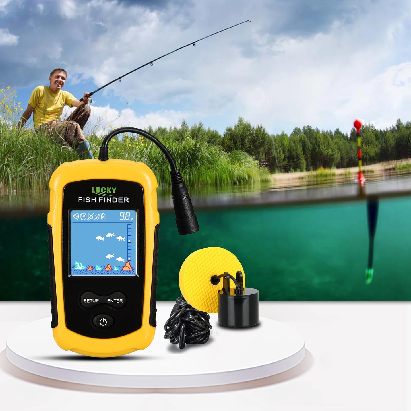 Alarm 100M Portable Sonar Fish Finders 45 degrees Sonar Coverage Echo Sounder Alarm Transducer Lake Sea Fishing