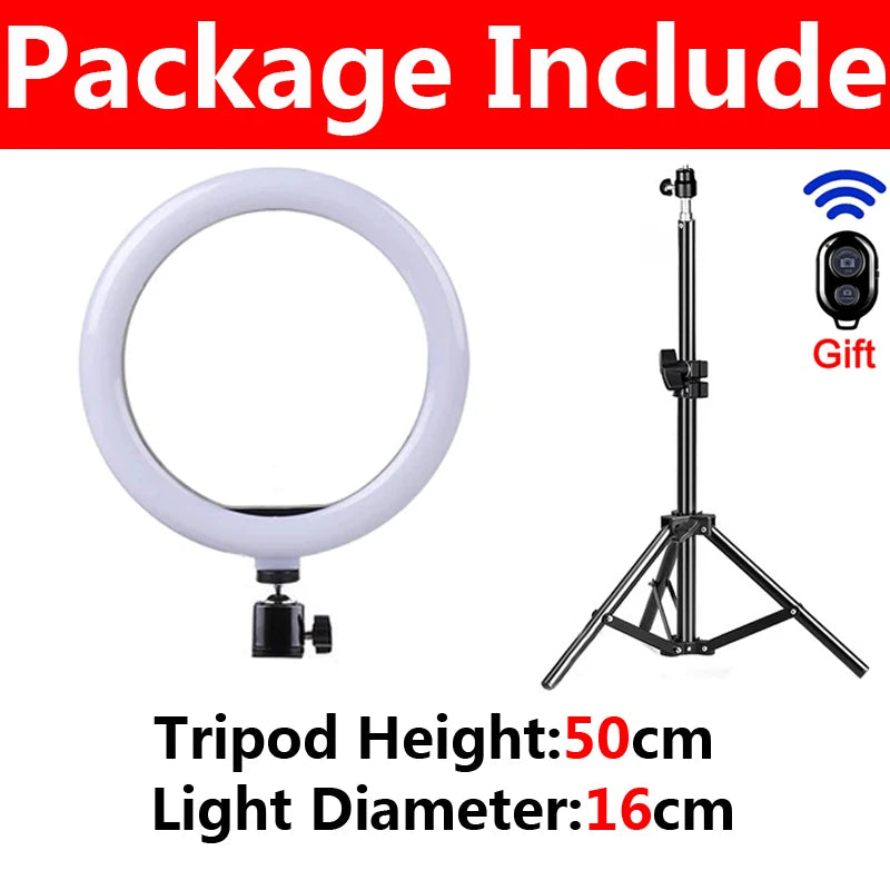 26cm LED Selfie Ring Lamp Photographic Selfie Ring Lighting USB Remote Fill light For Tiktok Video Live with Phone Holder Tripod