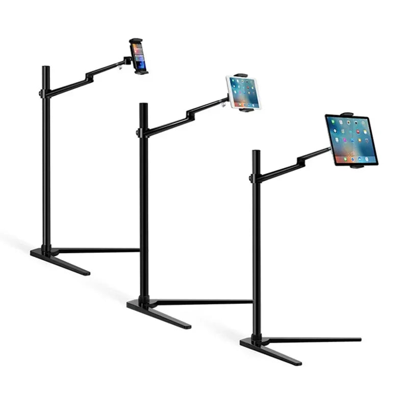 Cauklo Aluminum Adjustable Height Floor Tablet Stand Holder for IPAD Pro 12.9 Air Mini 2 3 4 to 14 Inch Cell Phone Tablet Mount