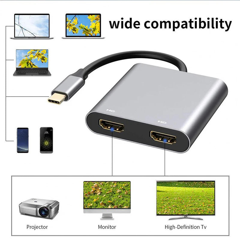 4 in 1 2 in 1 Type C to Dual HDMI-compatible Extend Splitter PD USB HUB 4k Multi Displayer Converter Support For Fast Charging